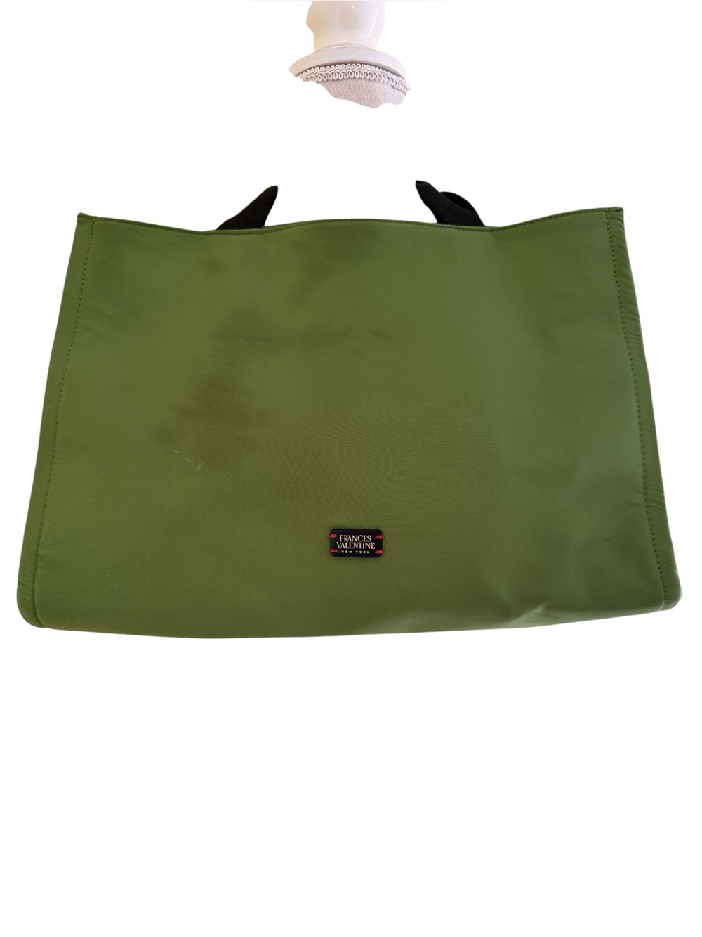 Frances Valentine Green Nylon "Kate" Tote with Black Handles